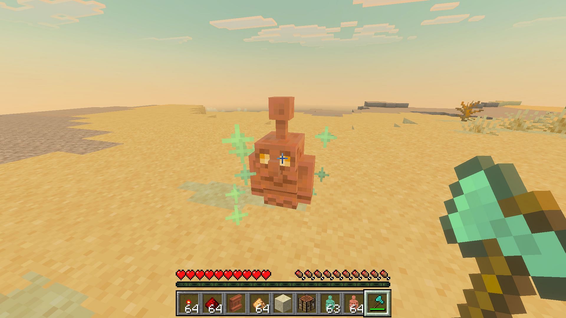 Interact with the Minecraft copper golem statue with an axe to return it to the active mob (Image via Sportskeeda Gaming || Mojang Studios)